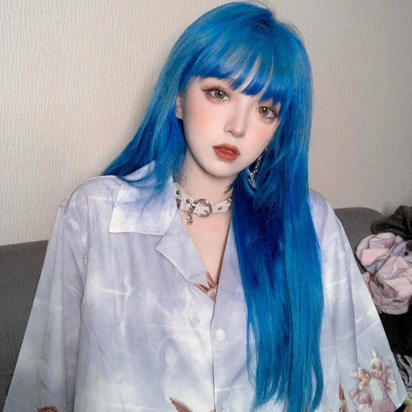 Harajuku Fashion Blue Straight Wig yc23579