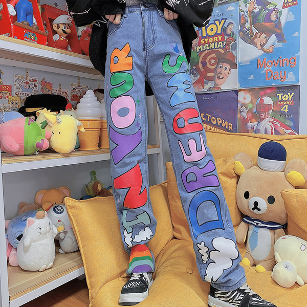 Harajuku Color Letter Jeans YC23941