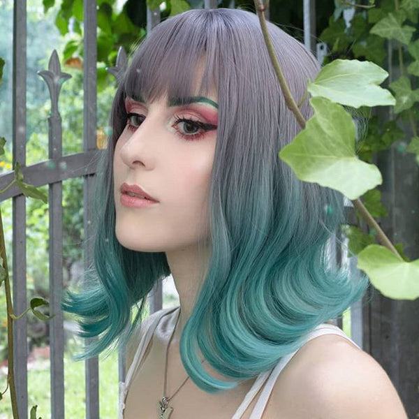 Harajuku gray-green gradient wig YC21658