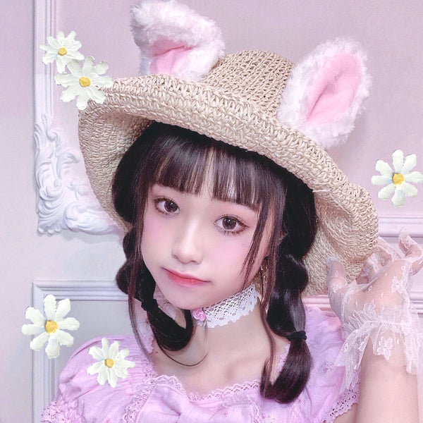 lolita cute style rabbit ear sun hat yc23295