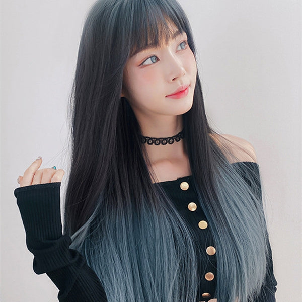 Japanese black blue wig yc23822