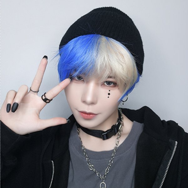 Japanese blue and yellow male wig YC23881