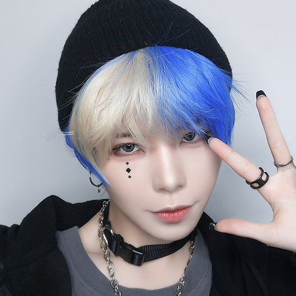 Japanese blue and yellow male wig YC23881