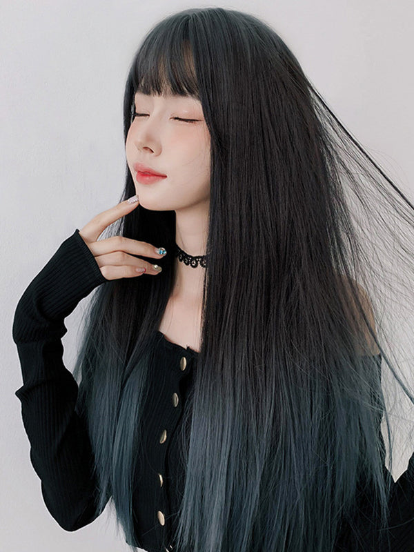 Japanese black blue wig yc23822