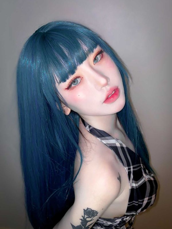 Lolita blue long straight curly wig yc23740