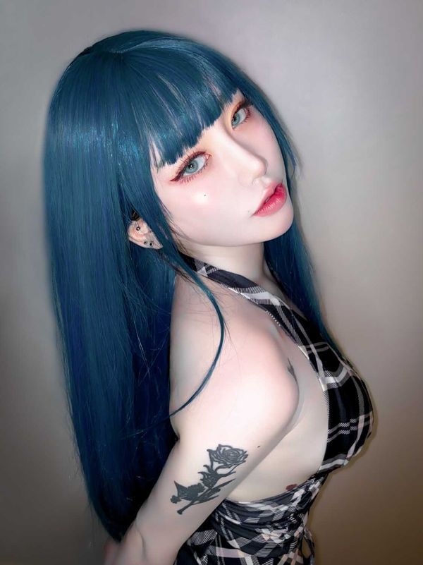 Lolita blue long straight curly wig yc23740