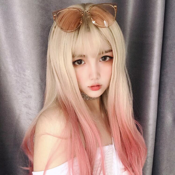 Fashion style gold pink gradient wig yc23386