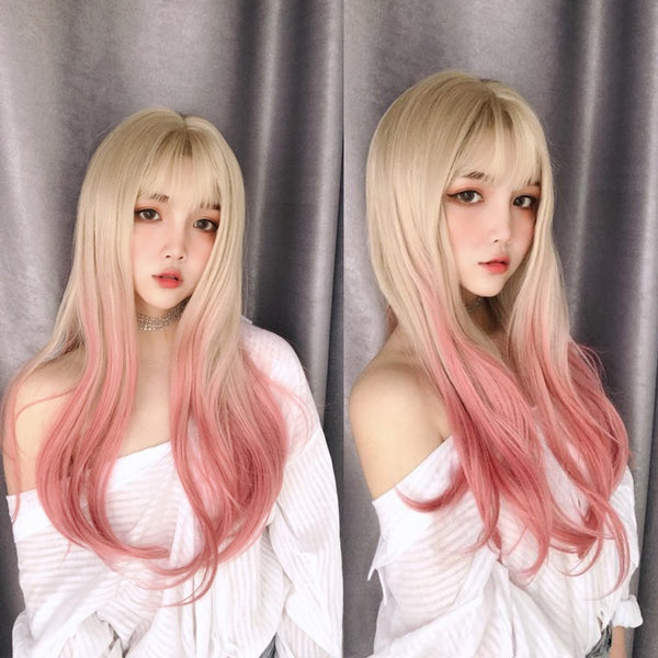 Fashion style gold pink gradient wig yc23386