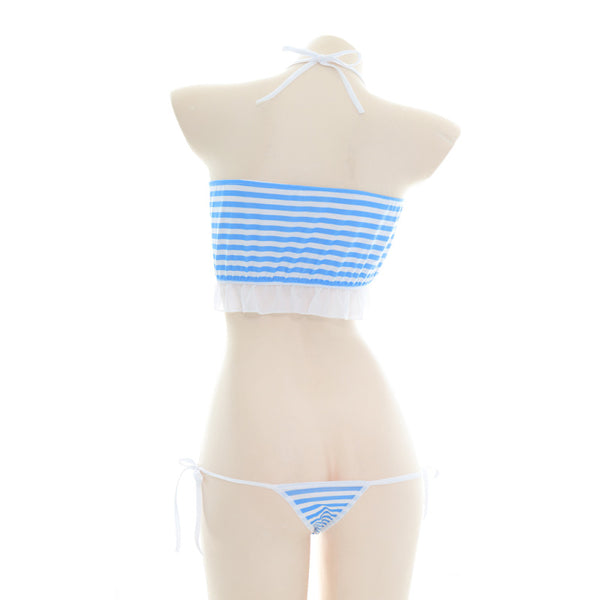 Sexy blue white striped bikini underwear set yc23444
