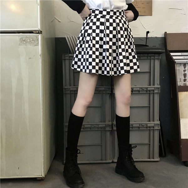 Summer fashion black white plaid skirt yc23108