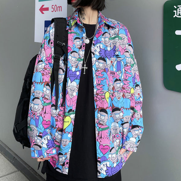 Harajuku cartoon print long sleeve shirt YC23965