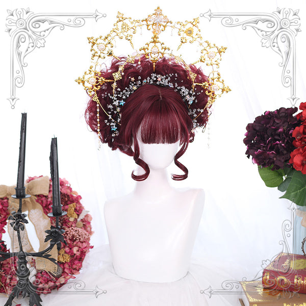Lolita red purple curly hair wig yc22595