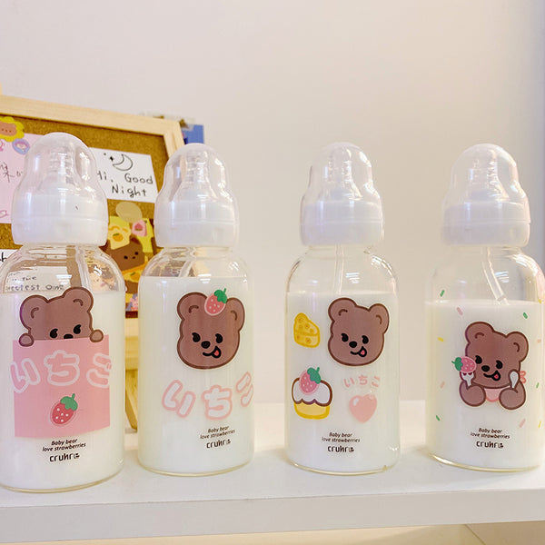 Cute style bear pattern glass bottle feeding bottle yc23322