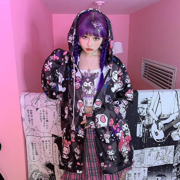 Harajuku cartoon print hoodie coat yc23608