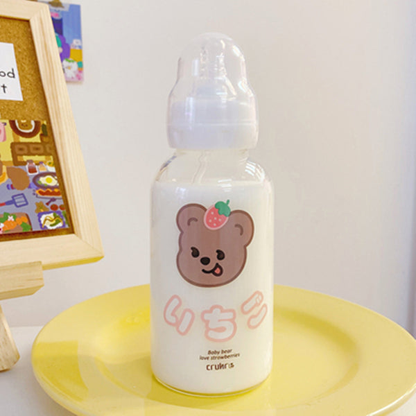 Cute style bear pattern glass bottle feeding bottle yc23322