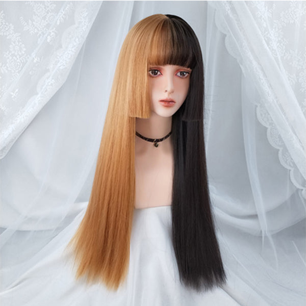 Yellow Black air bangs wig yc22785