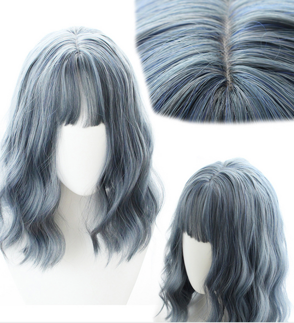 Haze blue curly wig yc24571