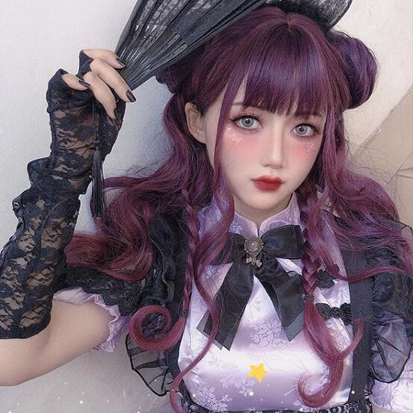 lolita cute hair bun purple gradient wig yc23450