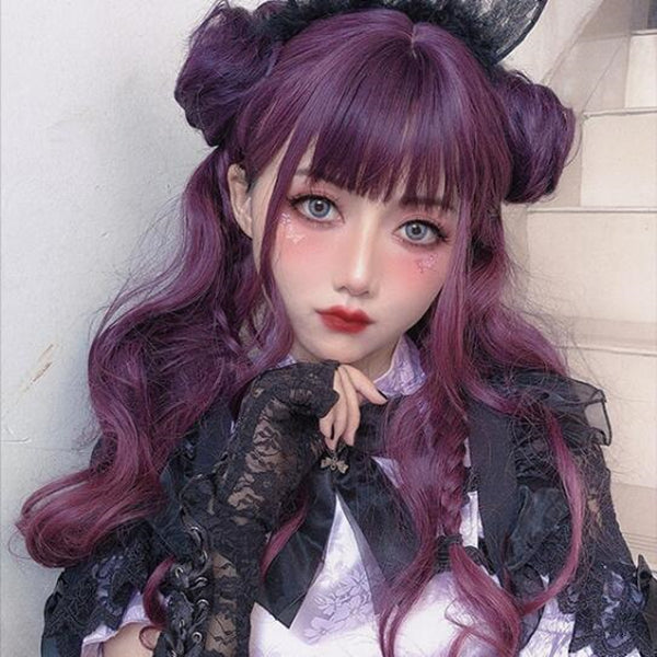 lolita cute hair bun purple gradient wig yc23450