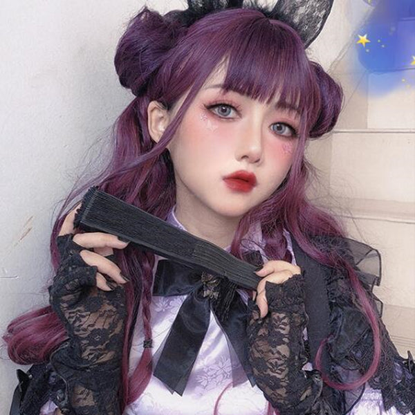 lolita cute hair bun purple gradient wig yc23450