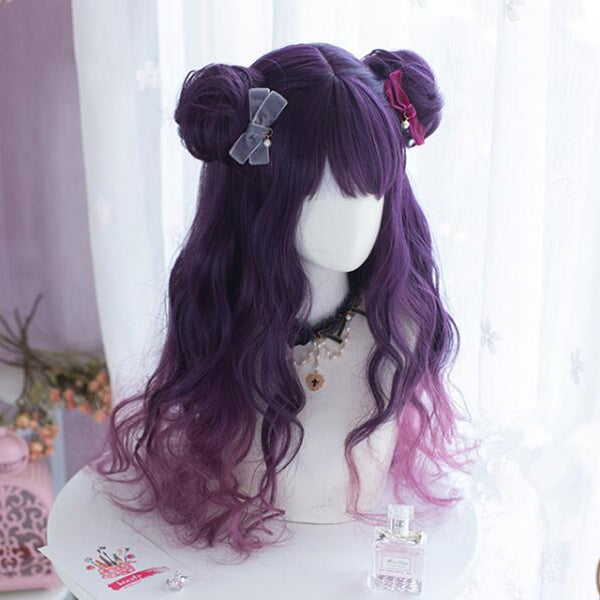 lolita cute hair bun purple gradient wig yc23450