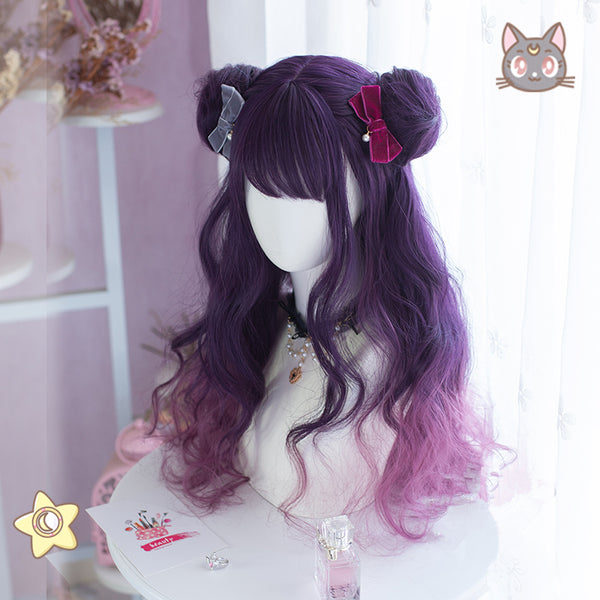 lolita cute hair bun purple gradient wig yc23450