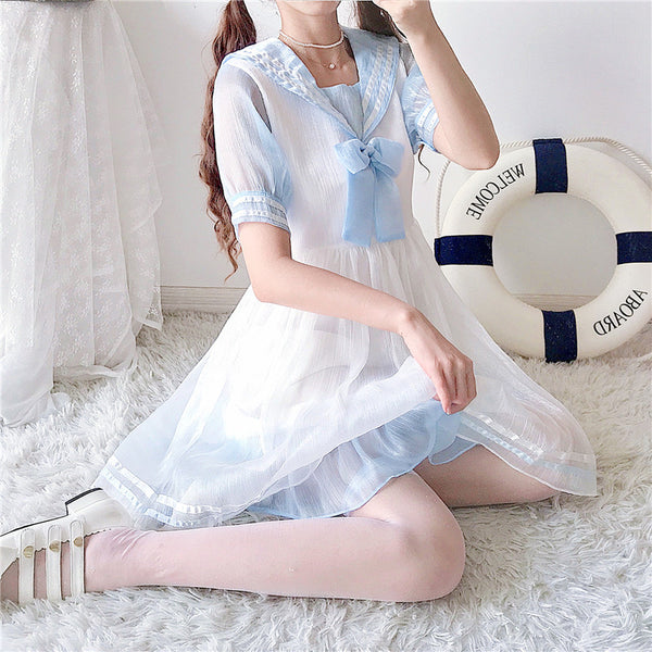 lolita fashion white blue dress yc23226