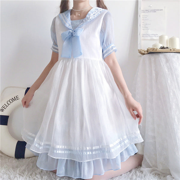lolita fashion white blue dress yc23226