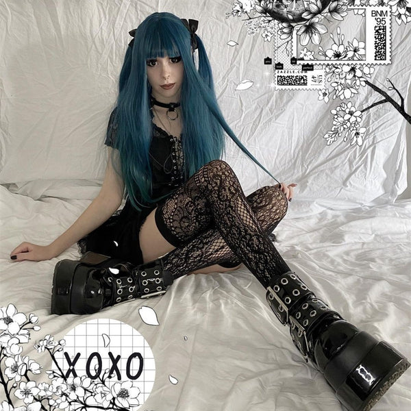 Lolita blue long straight curly wig yc23740