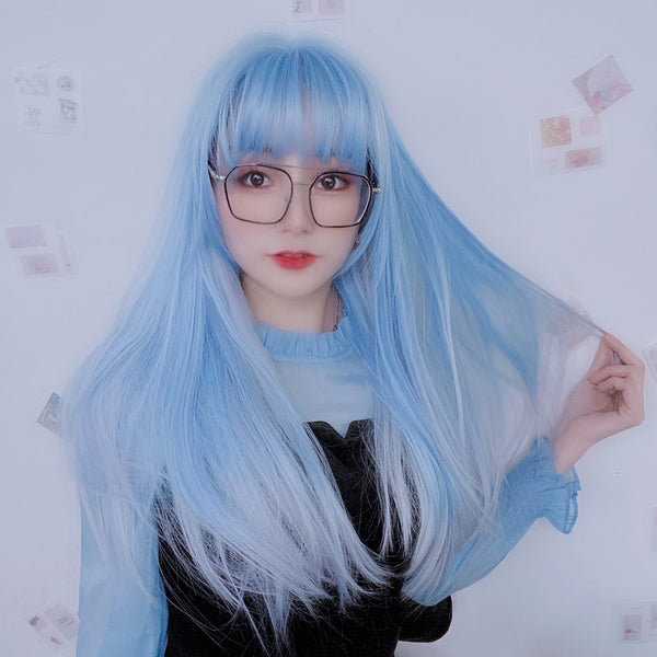 lolita blue gray straight wig YC24111