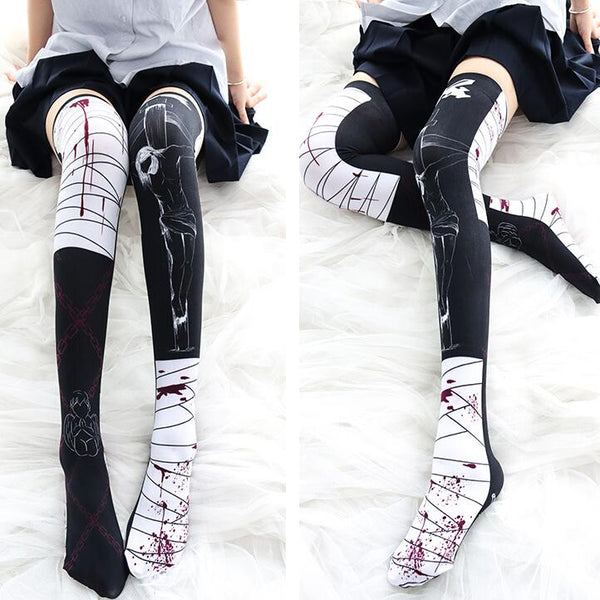 Harajuku dark print thigh socks yc23679