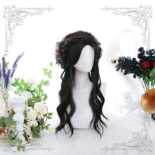 lolita black-brown long curly wig yc23230