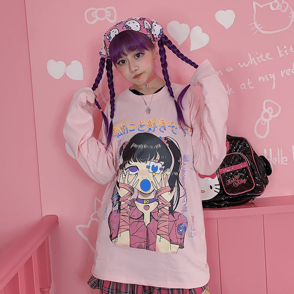 Japanese cartoon pink T-shirt yc23519
