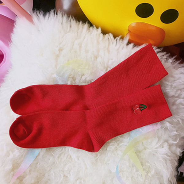 College style fruit pattern embroidered cotton socks yc23323