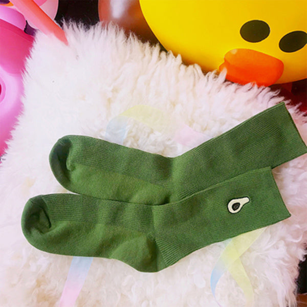 College style fruit pattern embroidered cotton socks yc23323
