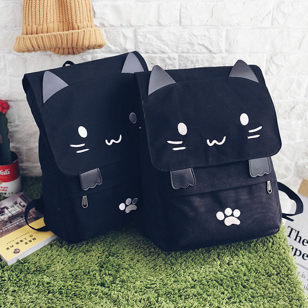 Kawaii Cat Backpack Black