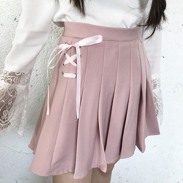 Cute tie pleated skirt yc21033