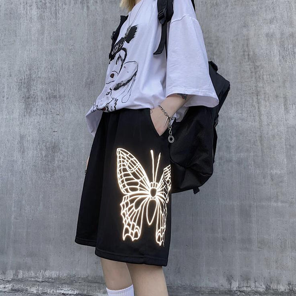 Summer casual reflective butterfly pattern pants yc23174