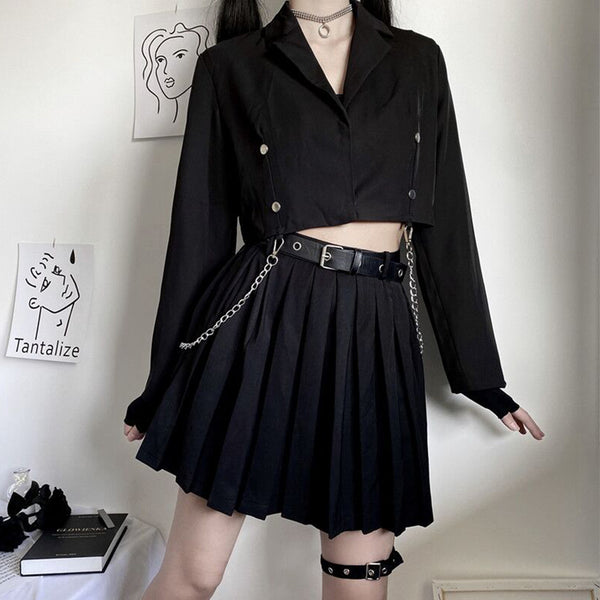 Dark Pleated Skirt yc22874