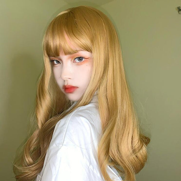 Lolita Fashion Gold Curly Wig yc23697