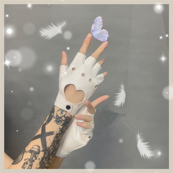 Fashion heart-shaped hollow fingerless gloves yc23487