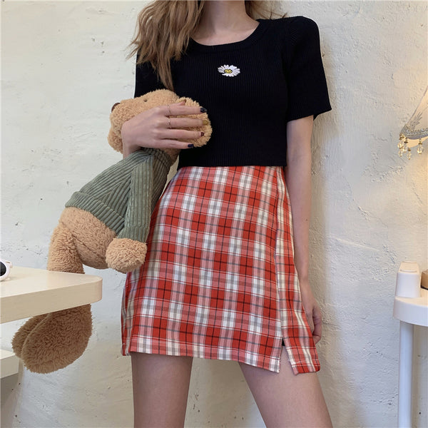 Retro plaid A-line skirt yc22929