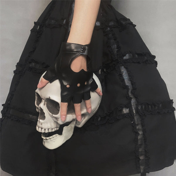 Fashion handsome black fingerless gloves yc23504