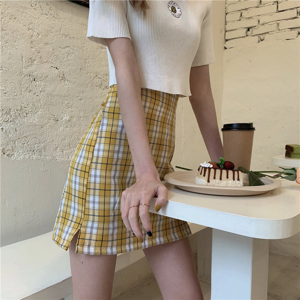 Retro plaid A-line skirt yc22929