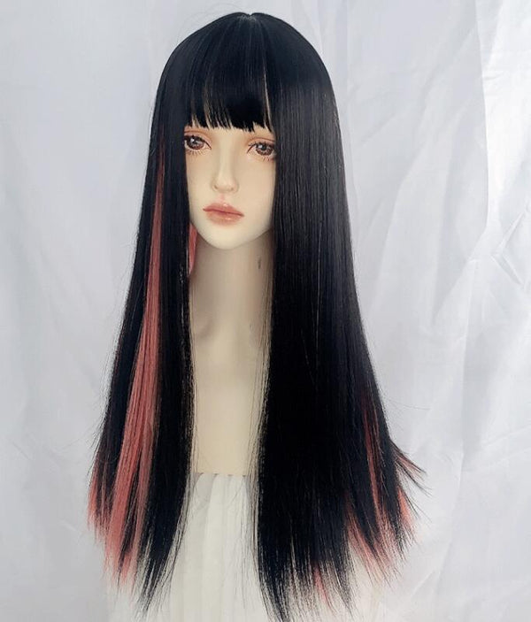 Harajuku black pink mixed color wig yc23658