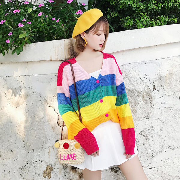 Rainbow coat sweater yc21076