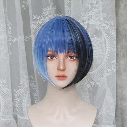 Harajuku black blue gradient wig YC24155