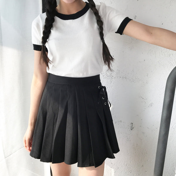 Cute tie pleated skirt yc21033