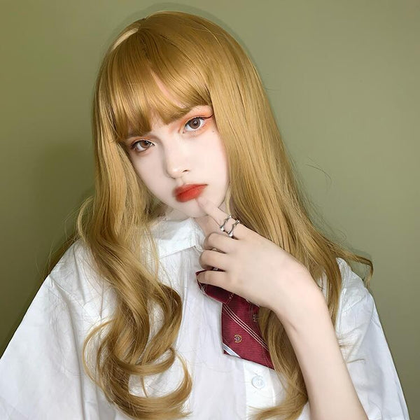Lolita Fashion Gold Curly Wig yc23697