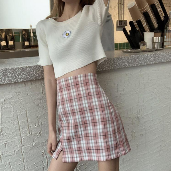 Retro plaid A-line skirt yc22929